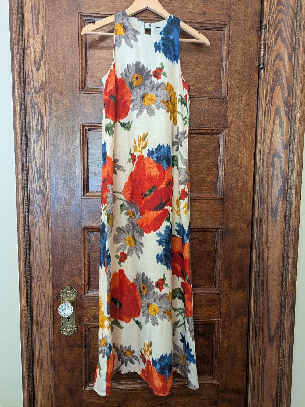 NTW Tuckernuck Crimson Poppy Portia Dress Red Floral Cotton Linen | Size XS Midi